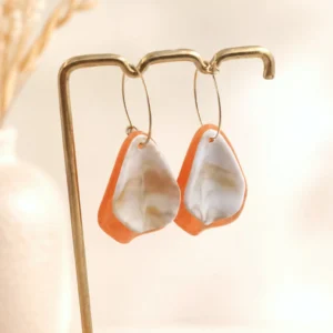 Boucles d'oreilles créoles pendentif résine orange acier inoxydable