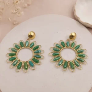 boucles d oreilles soleil vert acier inoxydable dore