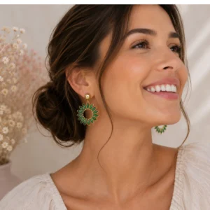 boucles d oreilles rayonnantes vert émeraude dore
