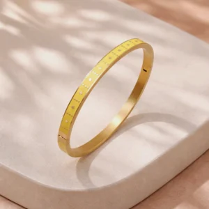 Bracelet jonc acier émaillé couleur jaune pour femme