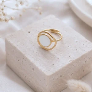 Bague cercle blanche en acier inoxydable doré ajustable pour femme