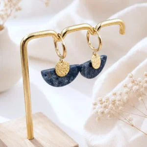 Boucles d'oreilles demi-lune bleues dorées