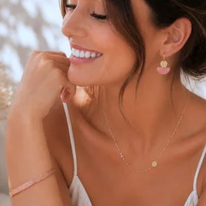 Boucles d'oreilles demi-lune roses dorées femme