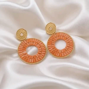 boucles d'oreilles rondes orange dorées en acier inoxydable