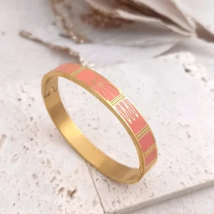 bracelet jonc femme acier inoxydable émaillé corail design élégant