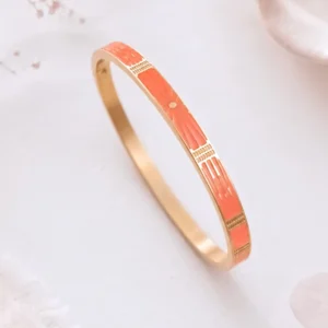 Bracelet jonc femme en acier inoxydable doré émaillé orange