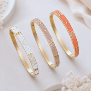 Bracelets joncs femme en acier inoxydable doré émaillés blanc, beige rosé et orange
