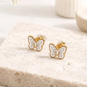 Boucles d'oreilles enfant acier inoxydable papillon blanc