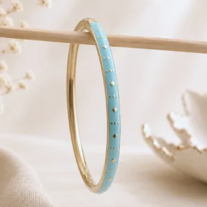 Bracelet jonc acier émaillé bleu ciel doré femme