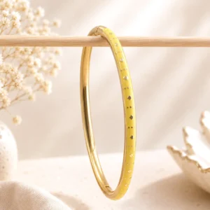 Bracelet jonc acier émaillé jaune doré femme fin avec motifs géométriques