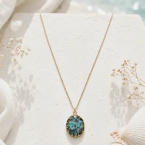 collier sautoir acier inoxydable femme pendentif pierre verte facettée