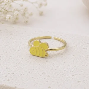 Bague enfant en acier inoxydable motif abeille jaune