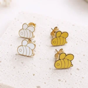 Boucles d'oreilles abeille en acier inoxydable pour enfant