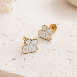 Boucles d'oreilles abeille blanches en acier pour enfant