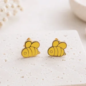 Boucles d'oreilles abeille jaunes en acier pour enfant