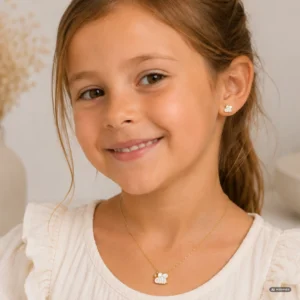 Boucles d'oreilles abeille en acier pour enfant et collier assorti