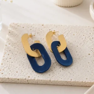 Boucles d’oreilles bleues en résine et acier inoxydable doré