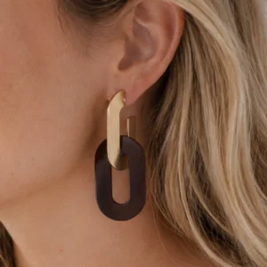 Boucles d’oreilles pendantes marron en résine et acier inoxydable doré