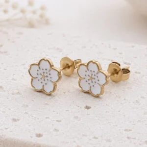 Boucles d'oreilles enfant en acier inoxydable fleur blanche