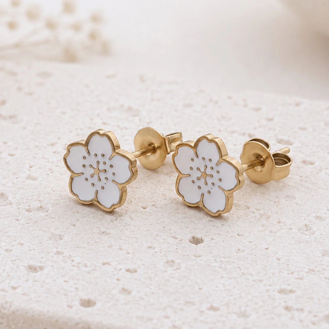 Boucles d'oreilles enfant en acier inoxydable fleur blanche