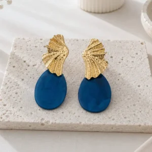 Boucles d'oreilles pendantes bleues dorées