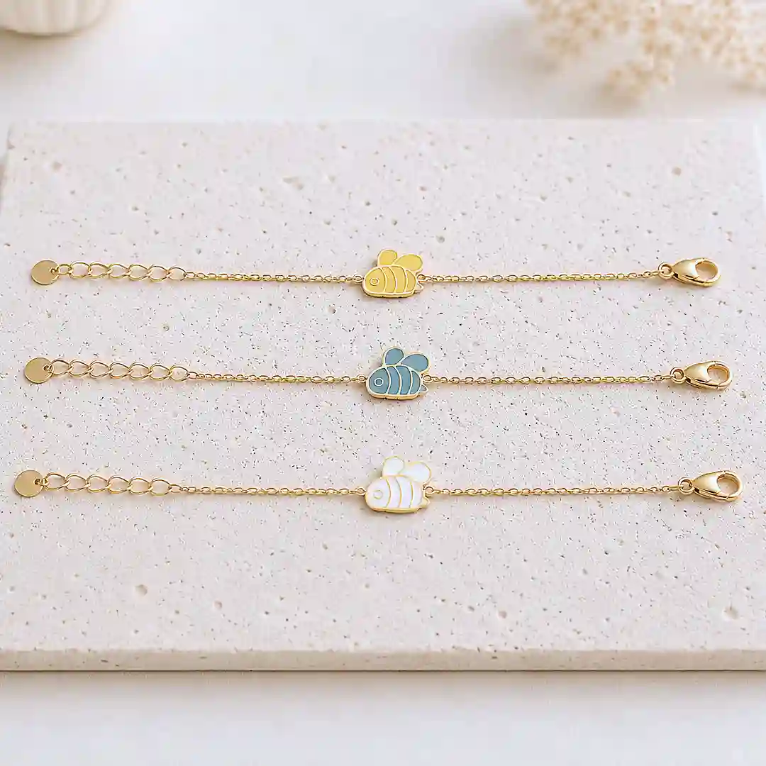 Bracelets enfant abeille en acier inoxydable doré blanc bleu et jaune
