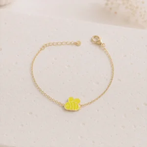 Bracelet enfant abeille jaune émaillé en acier inoxydable doré