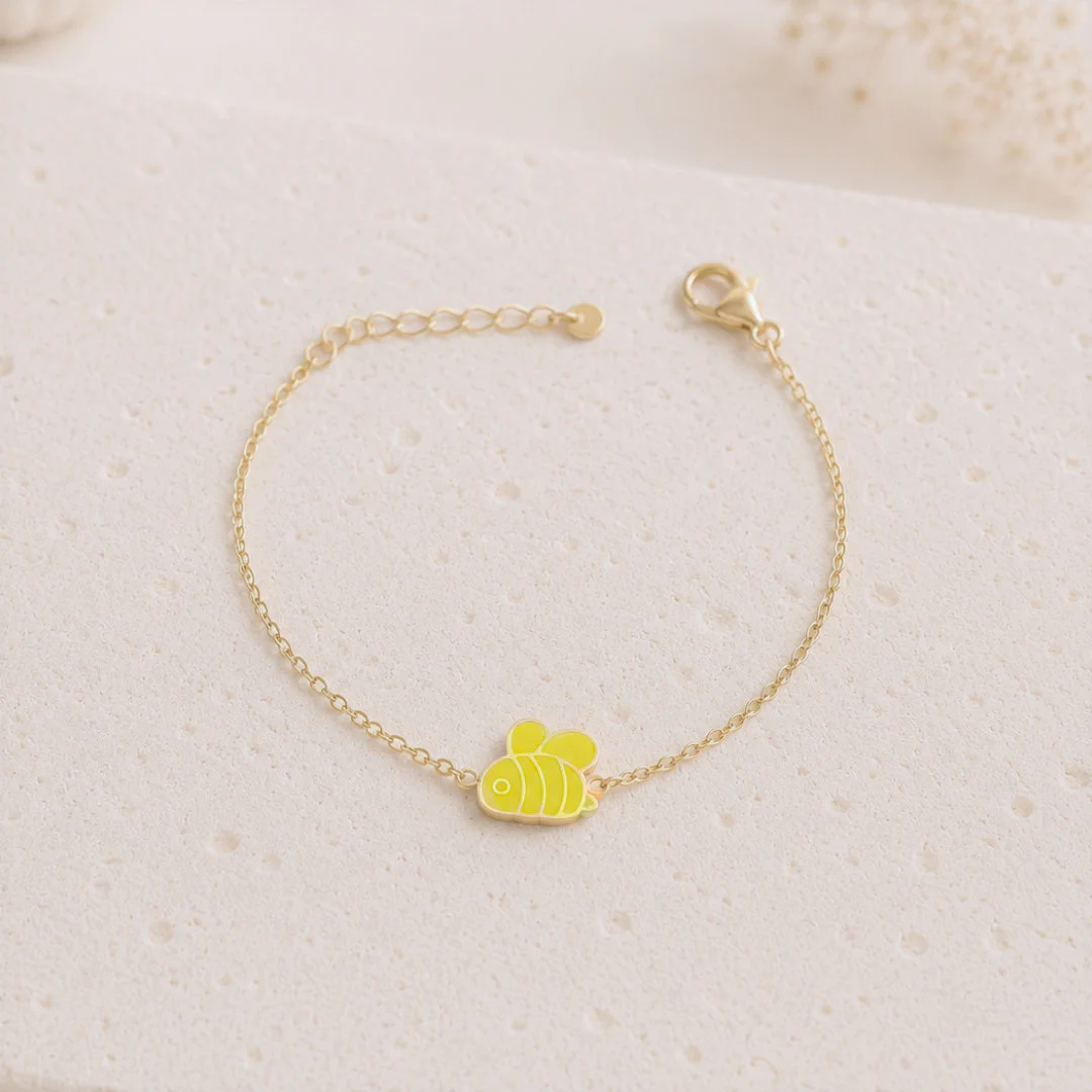 Bracelet enfant abeille jaune émaillé en acier inoxydable doré