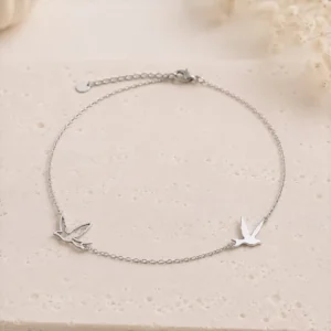 Collier hirondelle acier inoxydable argenté avec deux oiseaux