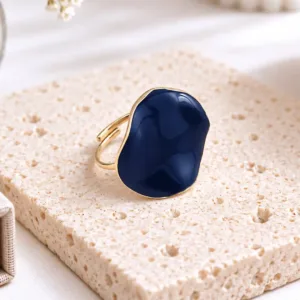 Bague acier émaillée bleu marine ajustable