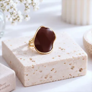 Bague acier émaillée marron ajustable
