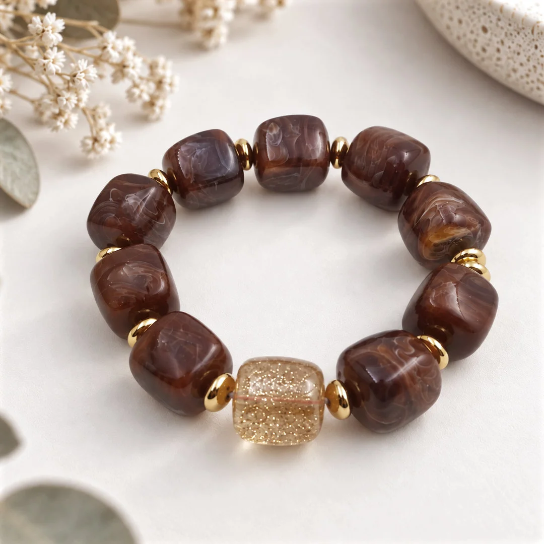 Bracelet élastique résine marron pour femme