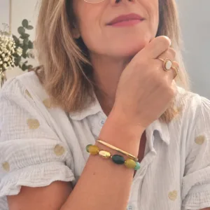 Bracelet élastique femme en résine multicolore et acier doré