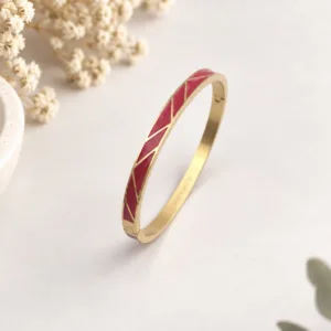 Bracelet jonc en acier inoxydable doré émaillé framboise