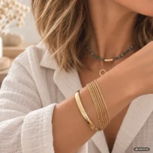 Bracelet multi-rangs en acier inoxydable doré avec chaînes fines