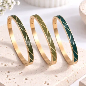 Bracelets joncs émaillés femme vert kaki olive kaki et vert canard foncé