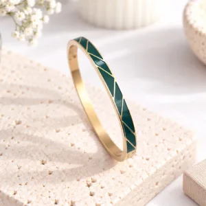 Bracelet jonc émaillé femme vert canard foncé en acier doré