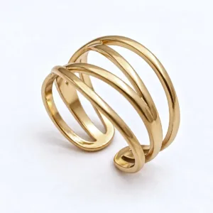 Bague multirangs dorée en acier inoxydable à fils entrecroisés